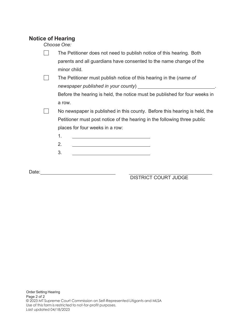 Montana order setting hearing fill out sign online and download pdf