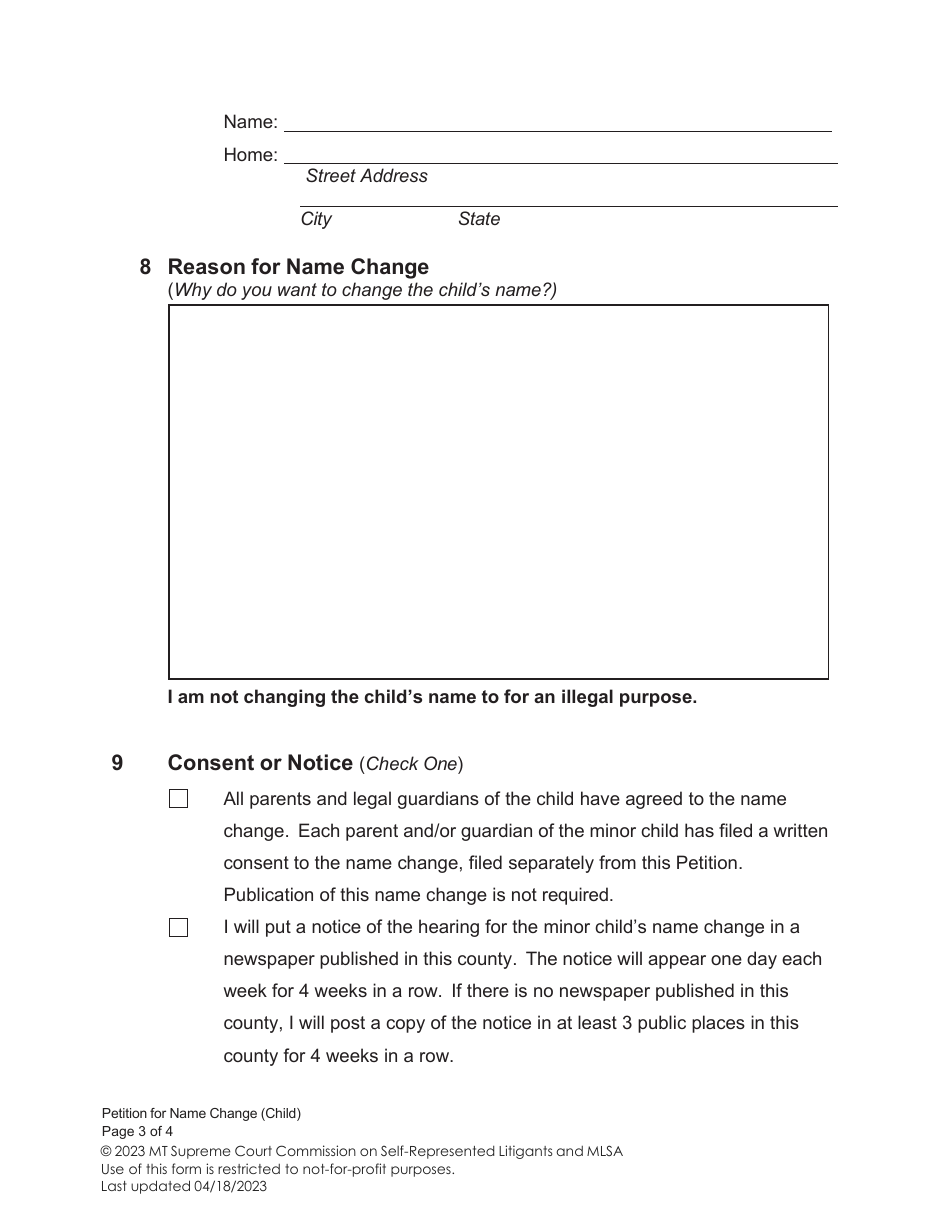 Petition for Name Change (Child) - Montana, Page 3