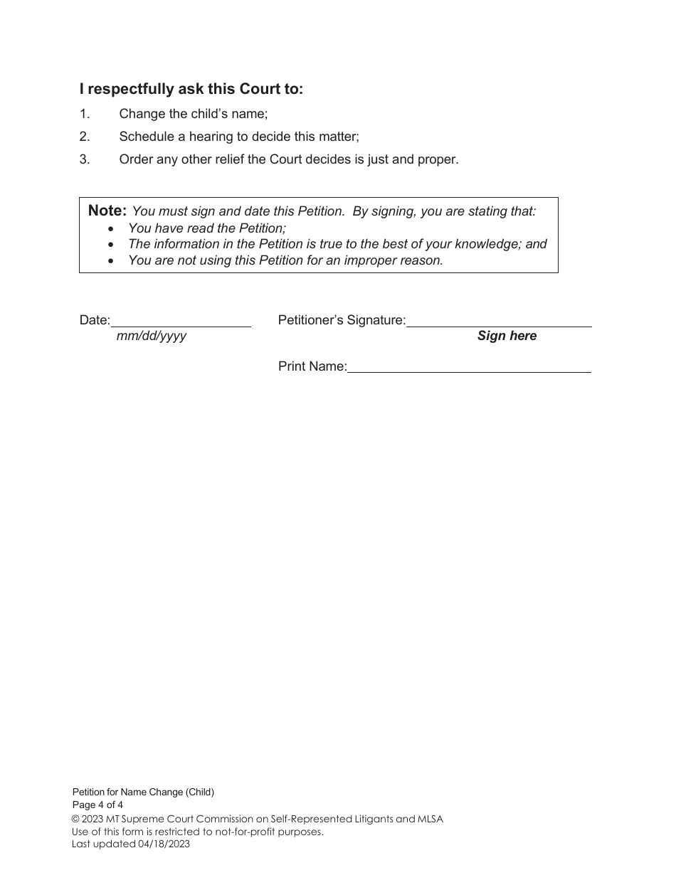 Petition for Name Change (Child) - Montana, Page 4