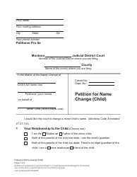 Document preview: Petition for Name Change (Child) - Montana
