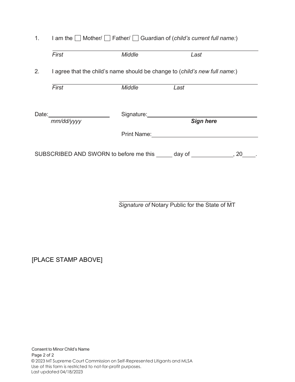 Consent to Minor Childs Name Change - Montana, Page 4