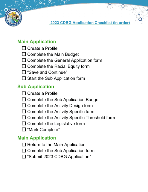 Cdbg Application Checklist - California, 2023
