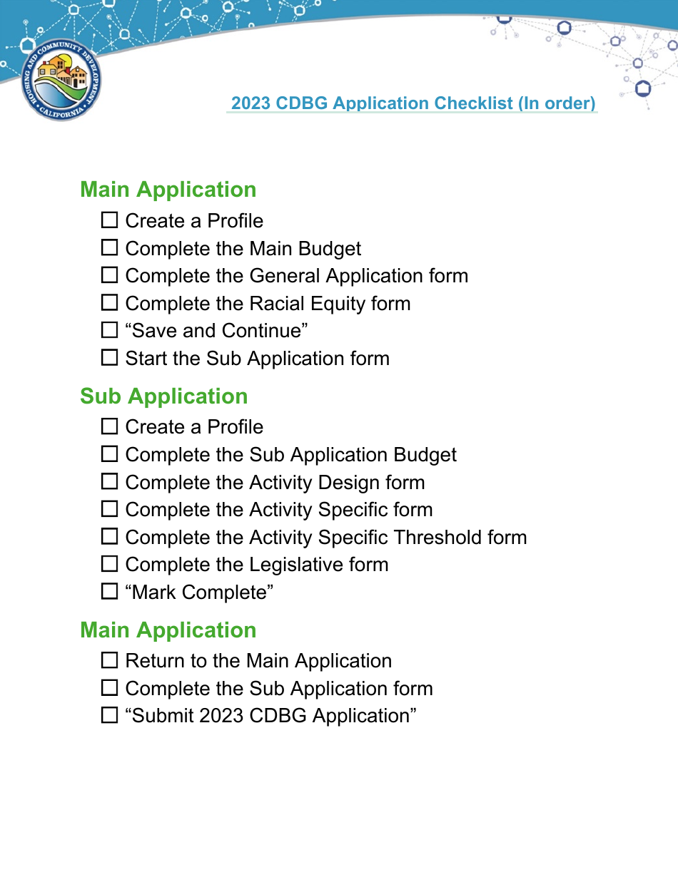 Cdbg Application Checklist - California, Page 1