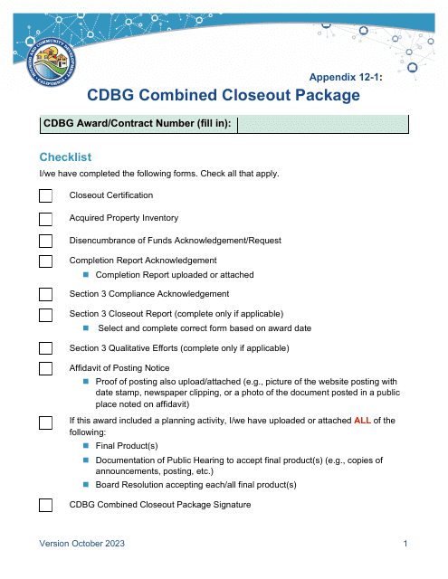 Appendix 12-1 Cdbg Combined Closeout Package - California