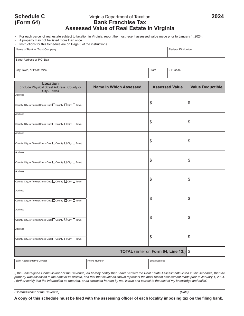 Form 64 Virginia Bank Franchise Tax Return - Virginia, Page 13