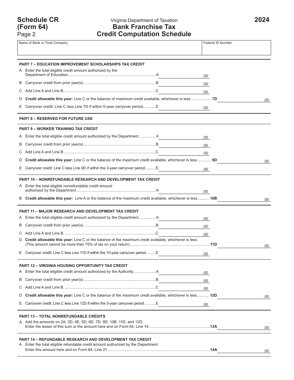 Form 64 Virginia Bank Franchise Tax Return - Virginia, Page 16