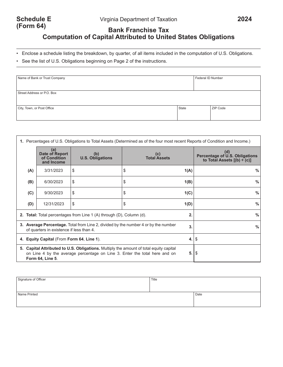 Form 64 Virginia Bank Franchise Tax Return - Virginia, Page 19