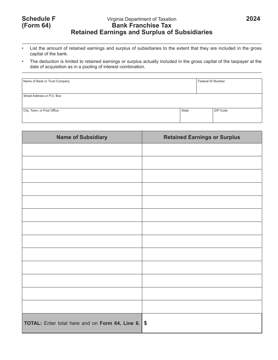 Form 64 Virginia Bank Franchise Tax Return - Virginia, Page 21