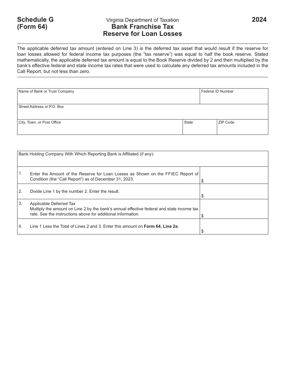 Form 64 Virginia Bank Franchise Tax Return - Virginia, Page 23