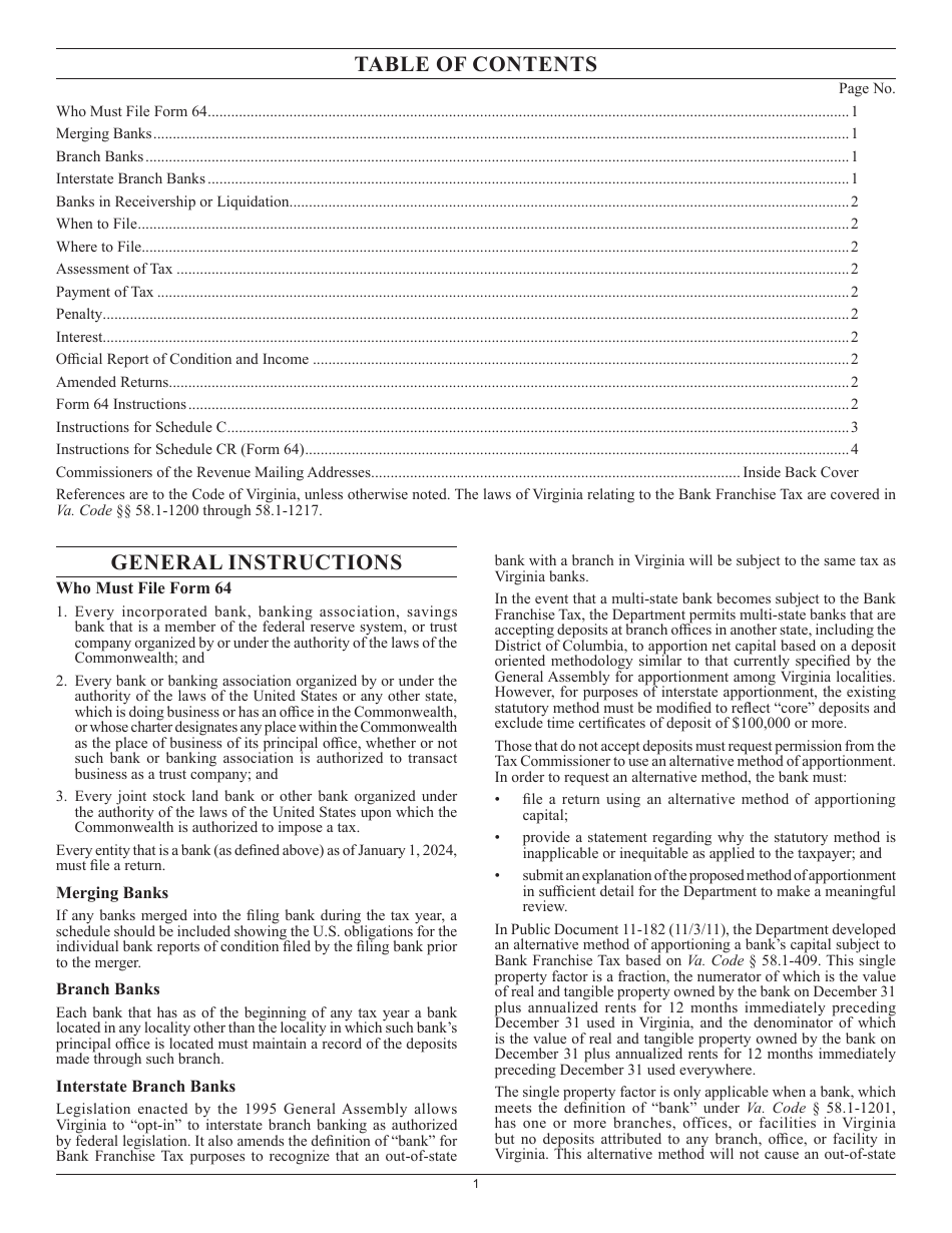 Form 64 Virginia Bank Franchise Tax Return - Virginia, Page 3
