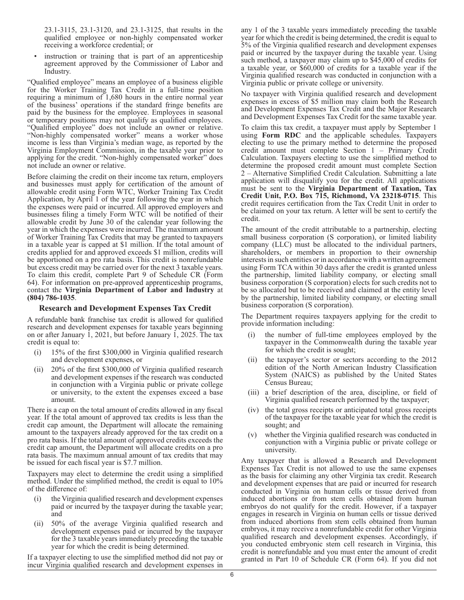 Form 64 Virginia Bank Franchise Tax Return - Virginia, Page 9