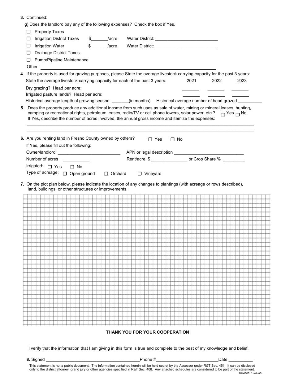 Agricultural Crop  Lease Questionnaire - County of Fresno, California, Page 2