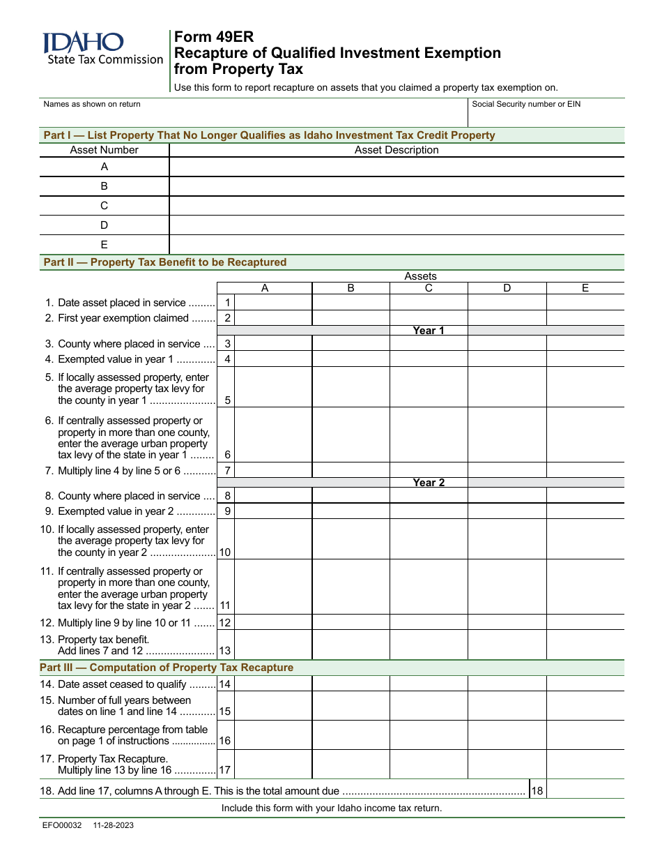 Form 49ER (EFO00032) Download Fillable PDF or Fill Online Recapture of