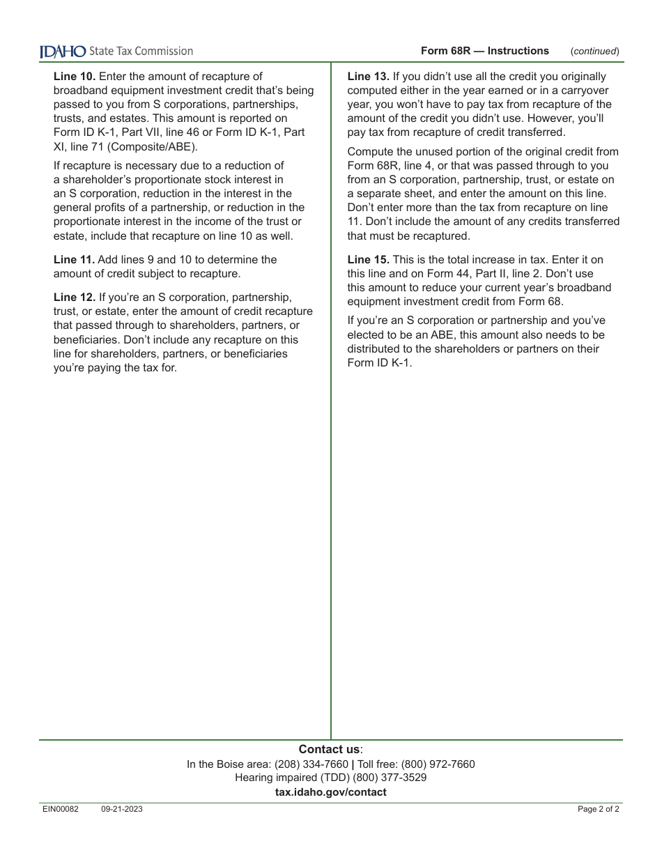 Form 68R (EFO00039) Recapture of Idaho Broadband Equipment Investment Credit - Idaho, Page 3