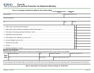 Document preview: Form 29 (EFO00245) Oil and Gas Production Tax Statement (Monthly) - Idaho