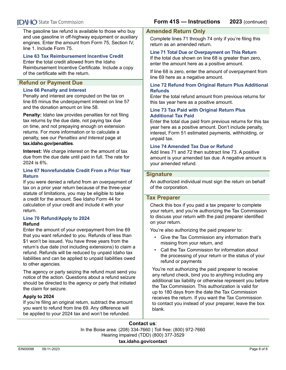 Form 41S (EFO00028) S Corporation Income Tax Return - Idaho, Page 10