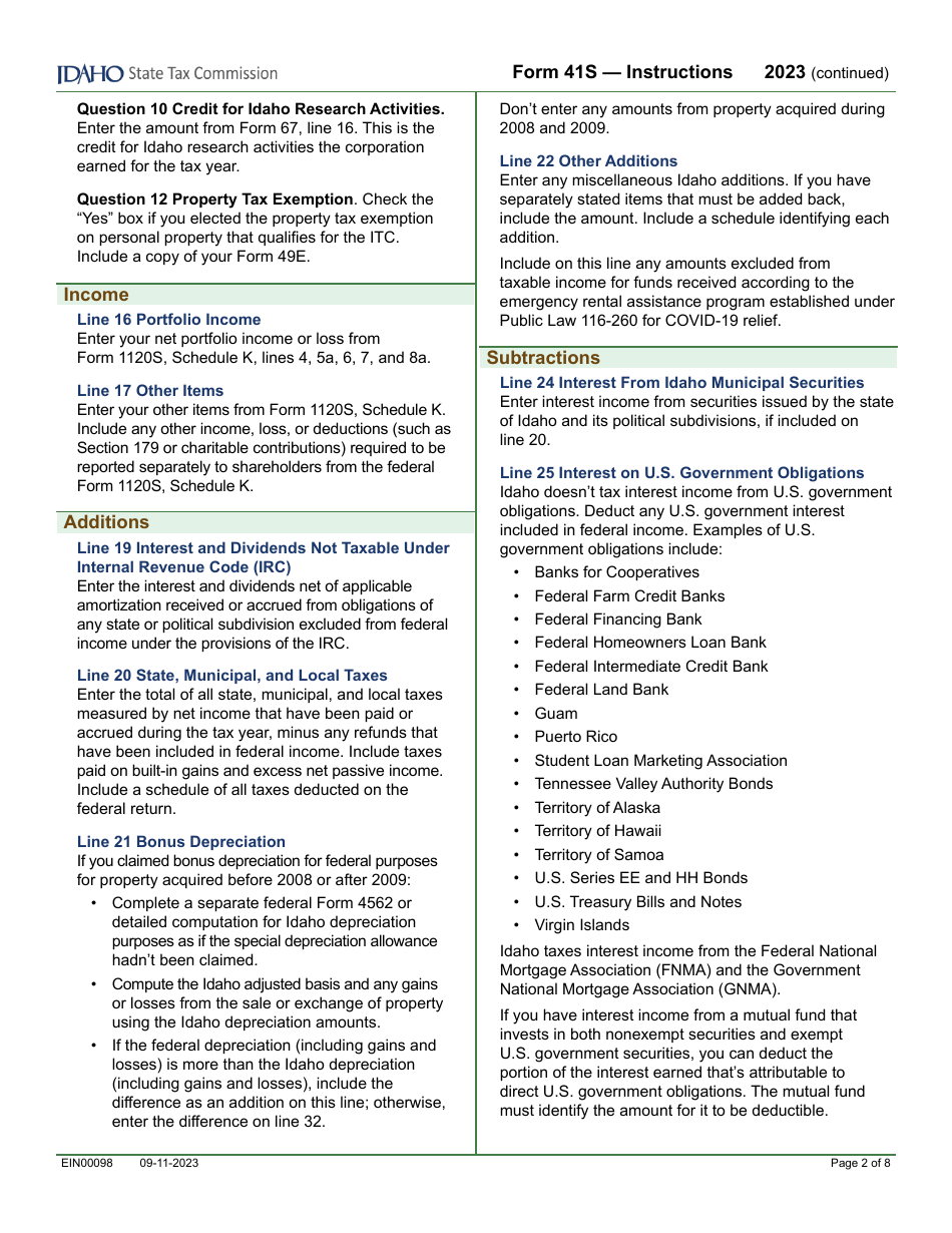 Form 41S (EFO00028) S Corporation Income Tax Return - Idaho, Page 4
