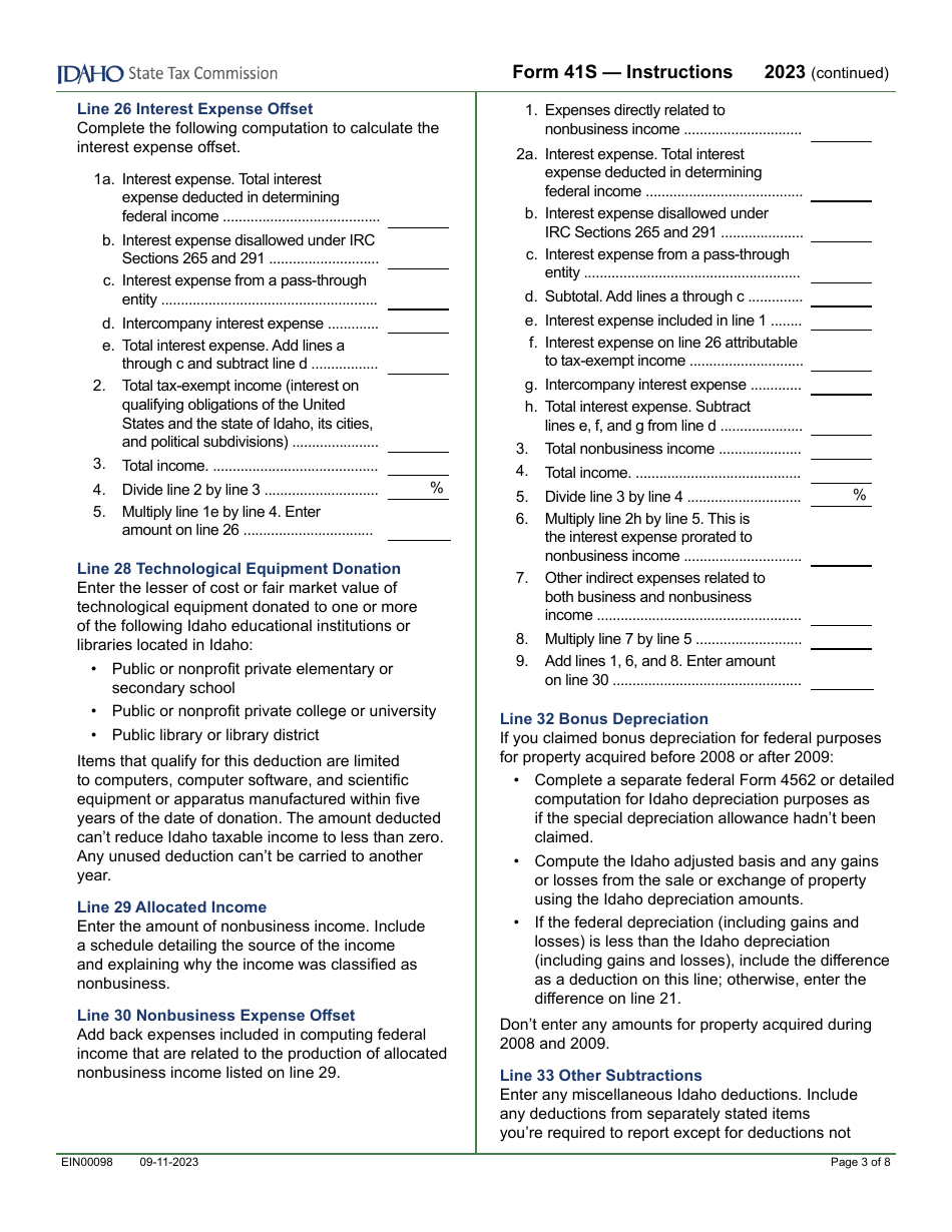 Form 41S (EFO00028) S Corporation Income Tax Return - Idaho, Page 5