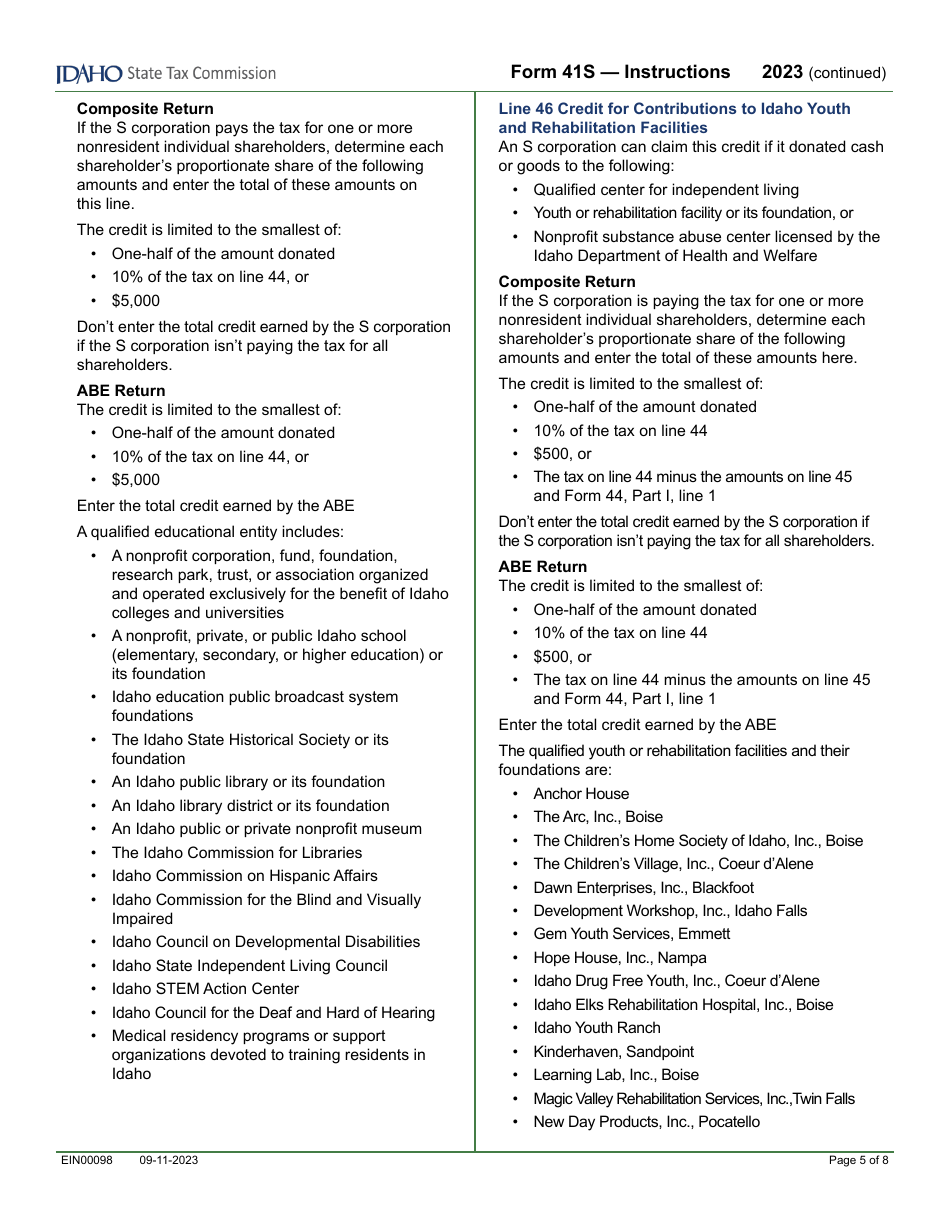 Form 41S (EFO00028) S Corporation Income Tax Return - Idaho, Page 7