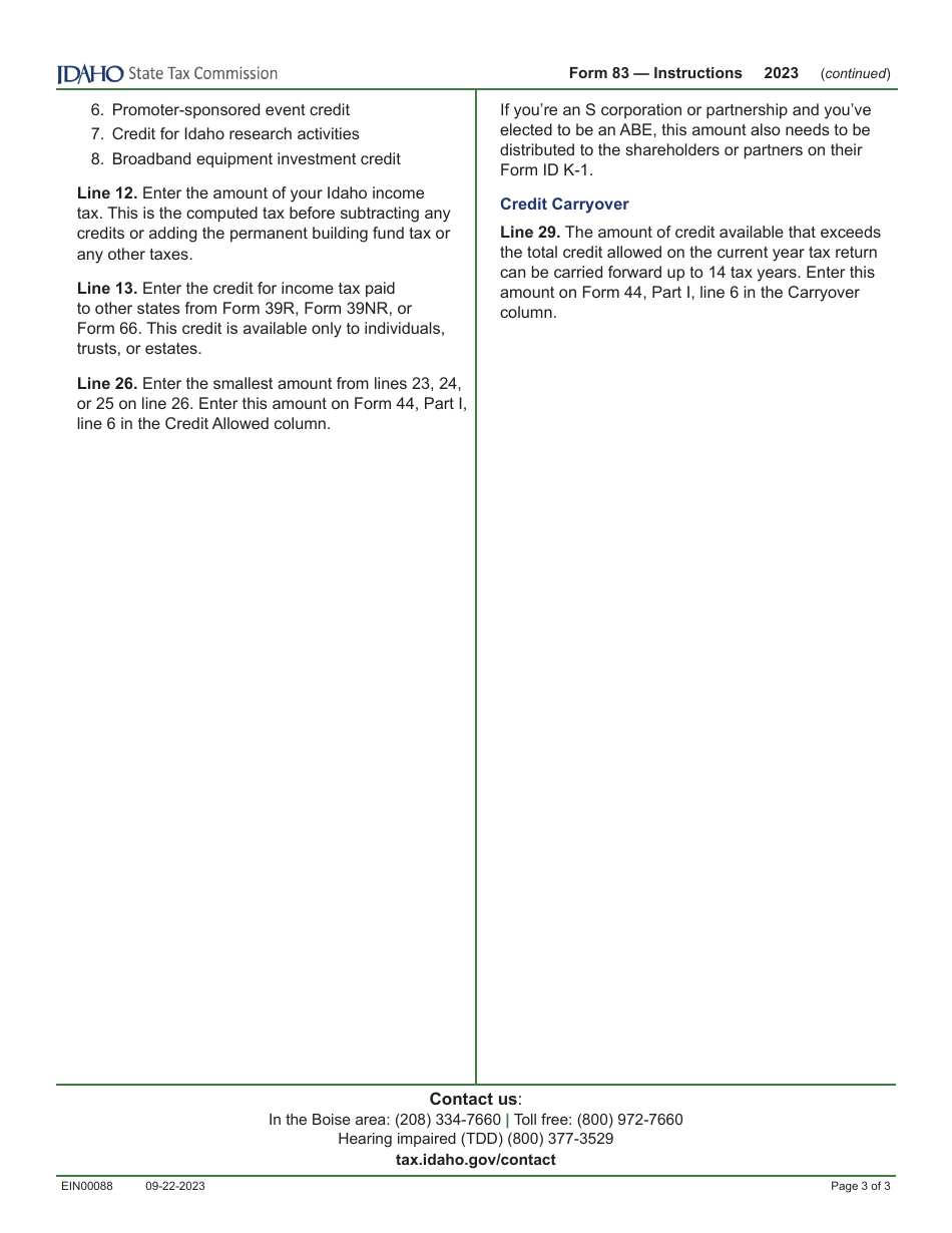 Form 83 (EFO00011) Small Employer Investment Tax Credit - Idaho, Page 4