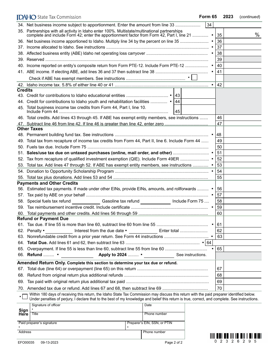 Form 65 (EFO00035) Partnership Return of Income - Idaho, Page 2
