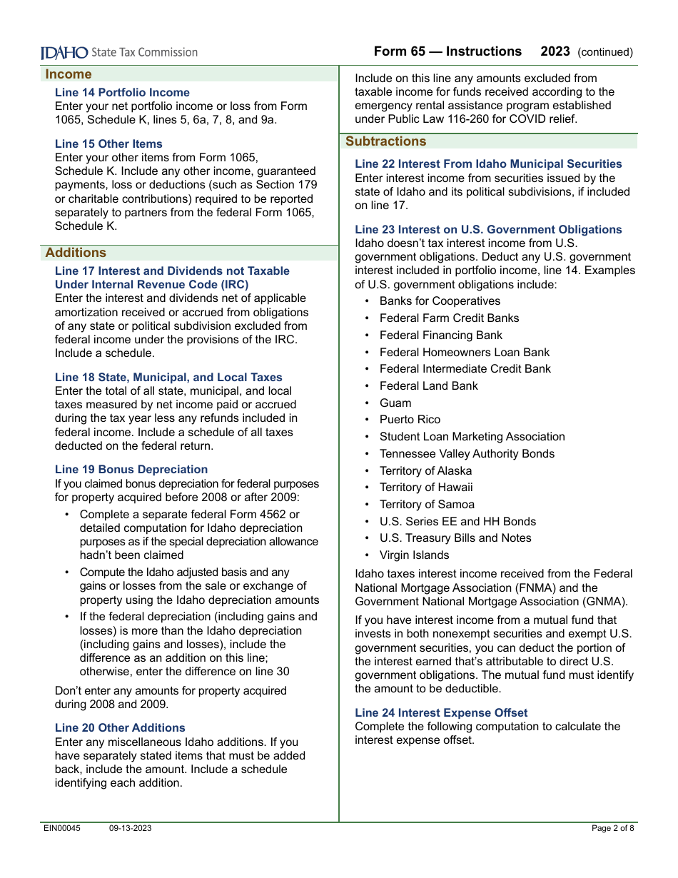 Form 65 (EFO00035) Partnership Return of Income - Idaho, Page 4