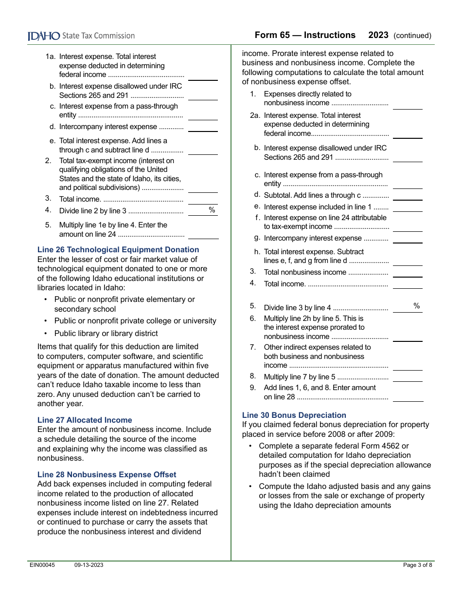 Form 65 (EFO00035) Partnership Return of Income - Idaho, Page 5