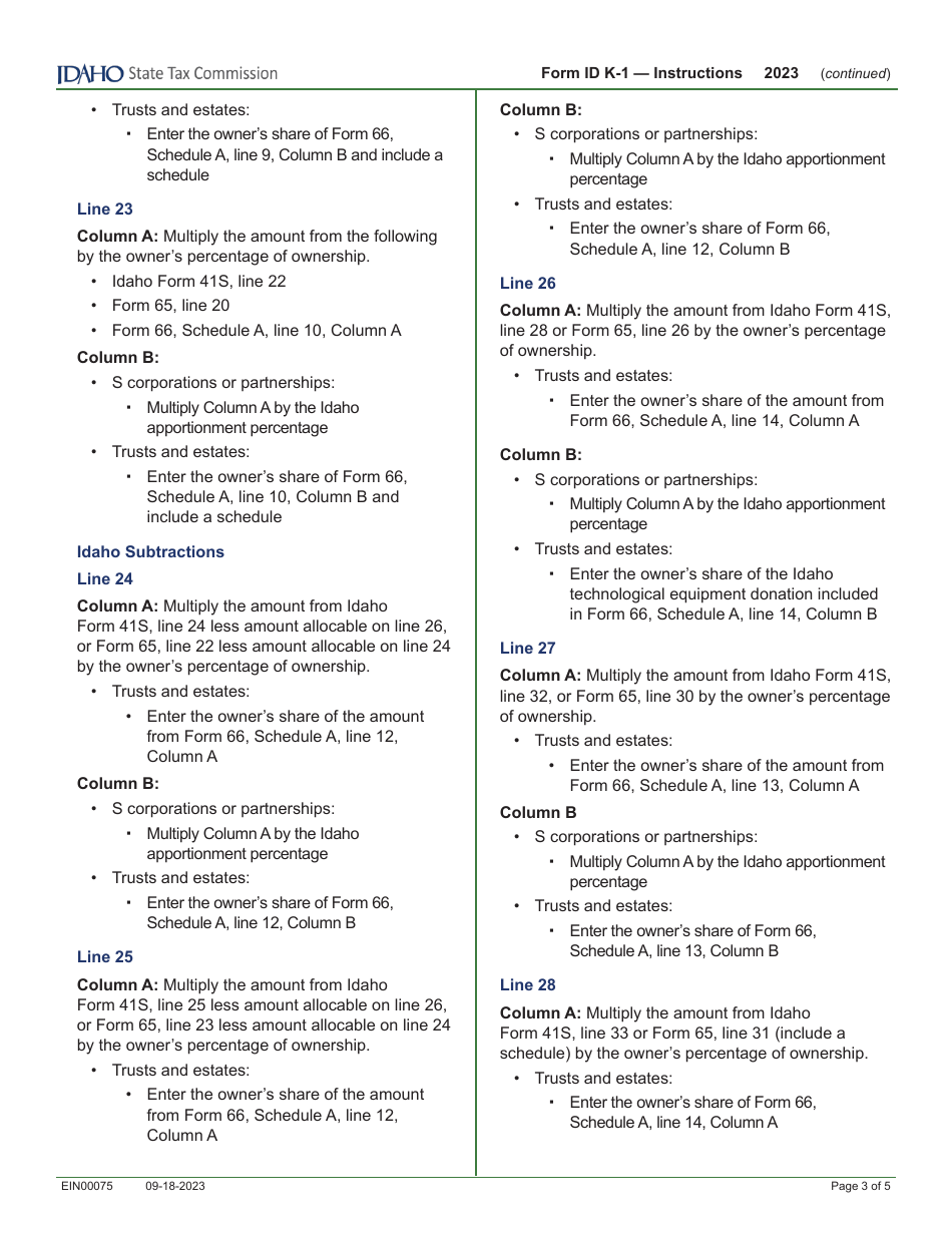 Form ID K-1 (EFO00201) Partners, Shareholders, or Beneficiarys Share of Idaho Adjustments, Credits, Etc. - Idaho, Page 7