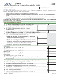 Document preview: Form 85 (EFO00017) Small Employer New Jobs Tax Credit - Idaho, 2023