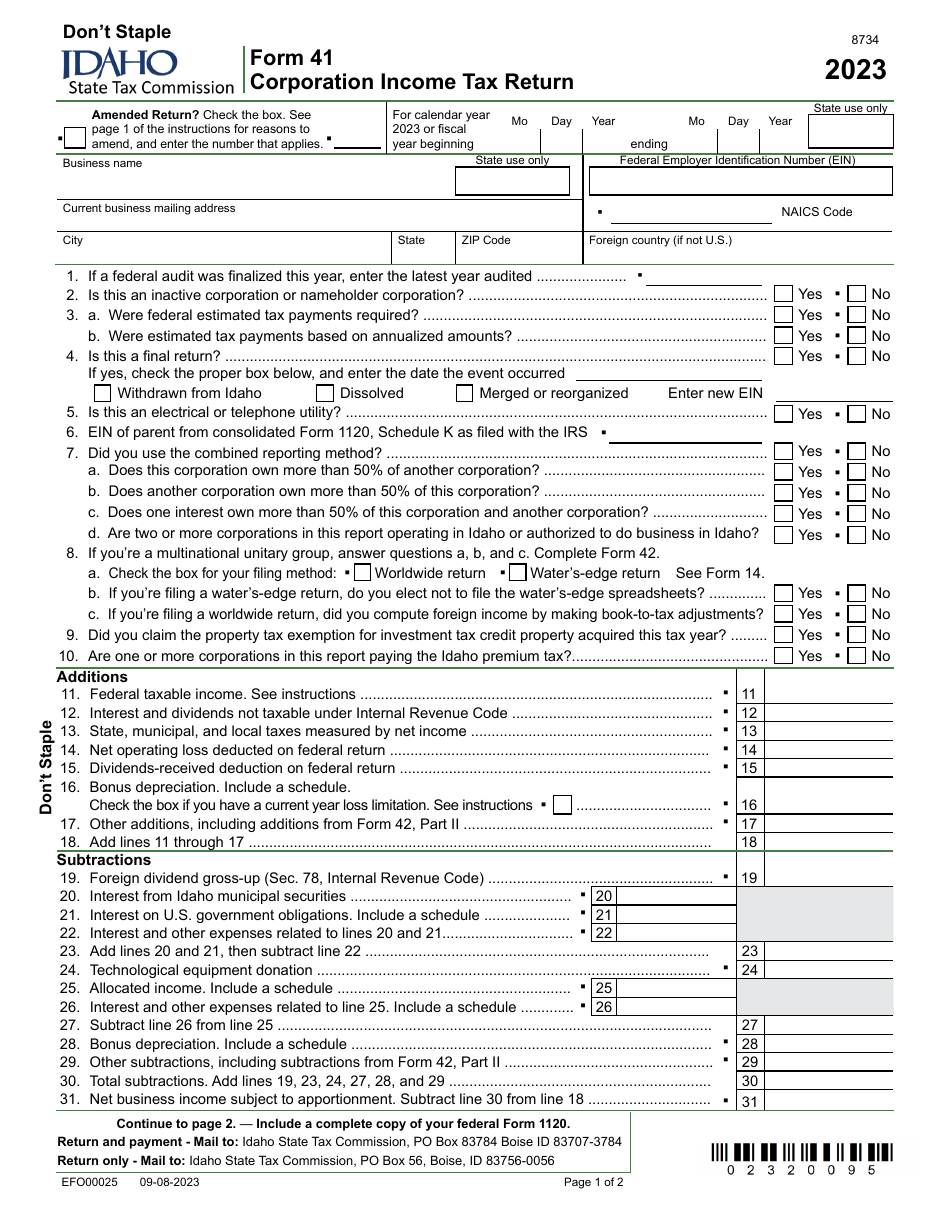 Form 41 (EFO00025) Download Fillable PDF or Fill Online Corporation