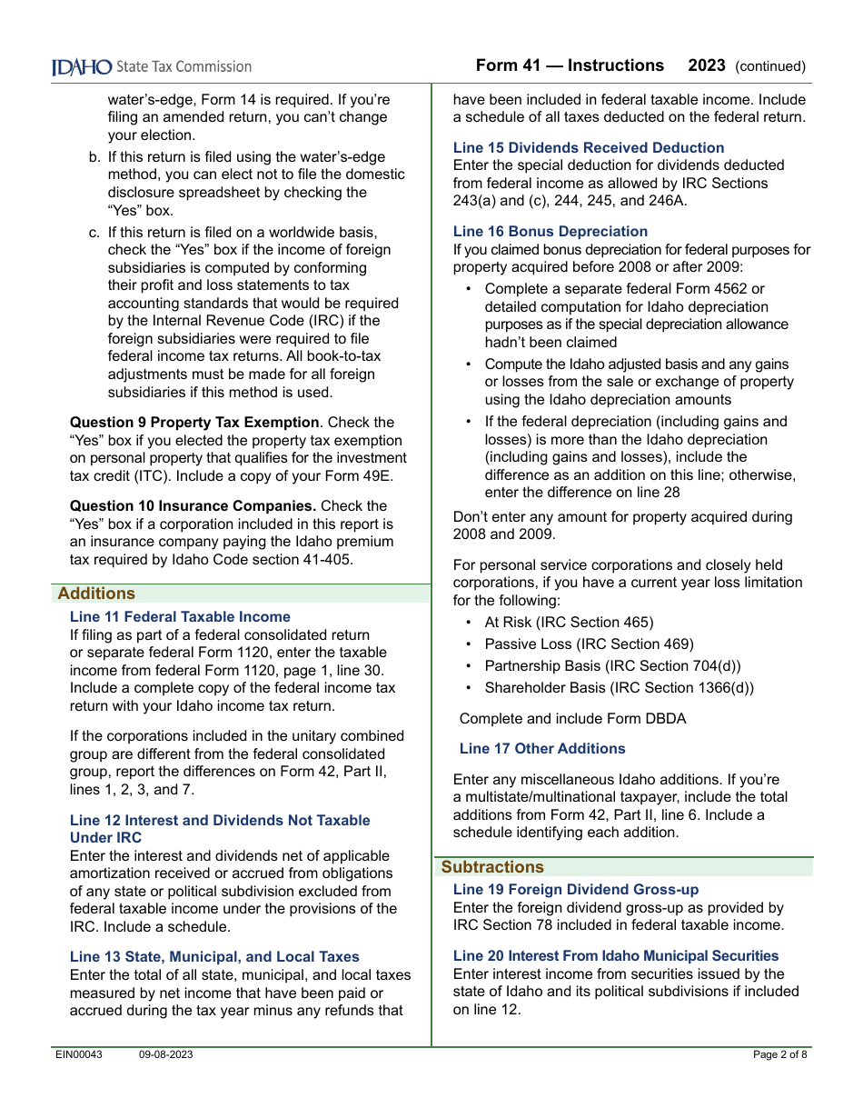 Form 41 (EFO00025) Corporation Income Tax Return - Idaho, Page 4