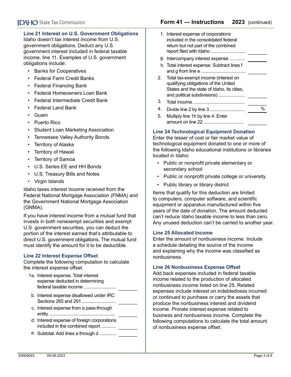 Form 41 (EFO00025) Corporation Income Tax Return - Idaho, Page 5