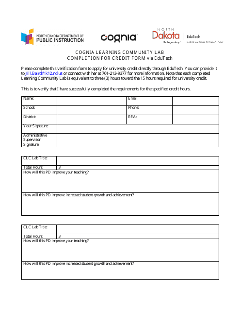 Cognia Learning Community Lab Completion for Credit Form via Edutech - North Dakota Download Pdf