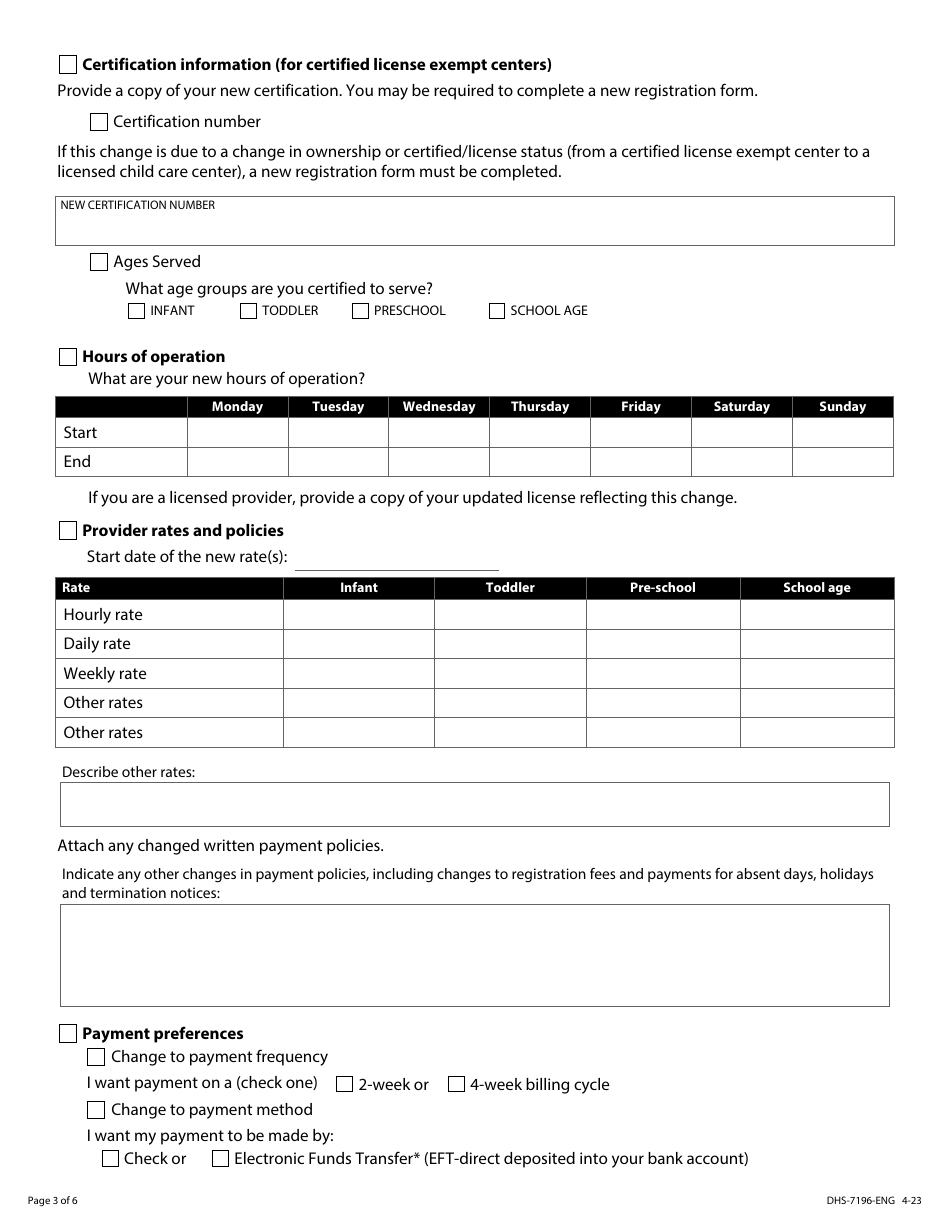 Form DHS-7196-ENG Ccap Provider Registration Change Form - Minnesota, Page 3