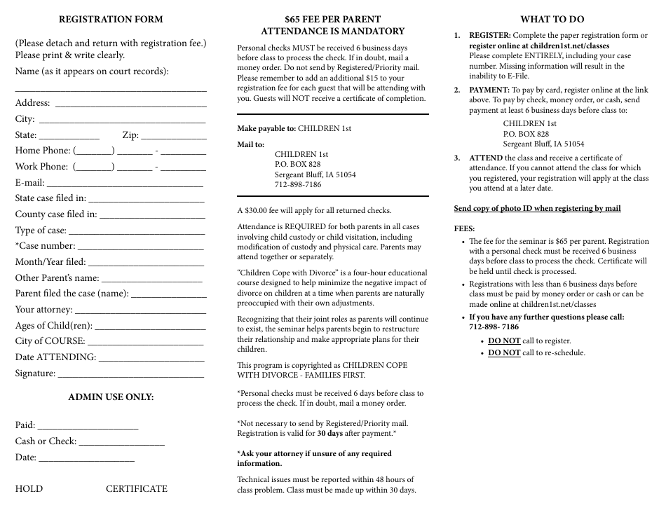 Children First Registration Form - Iowa, Page 1