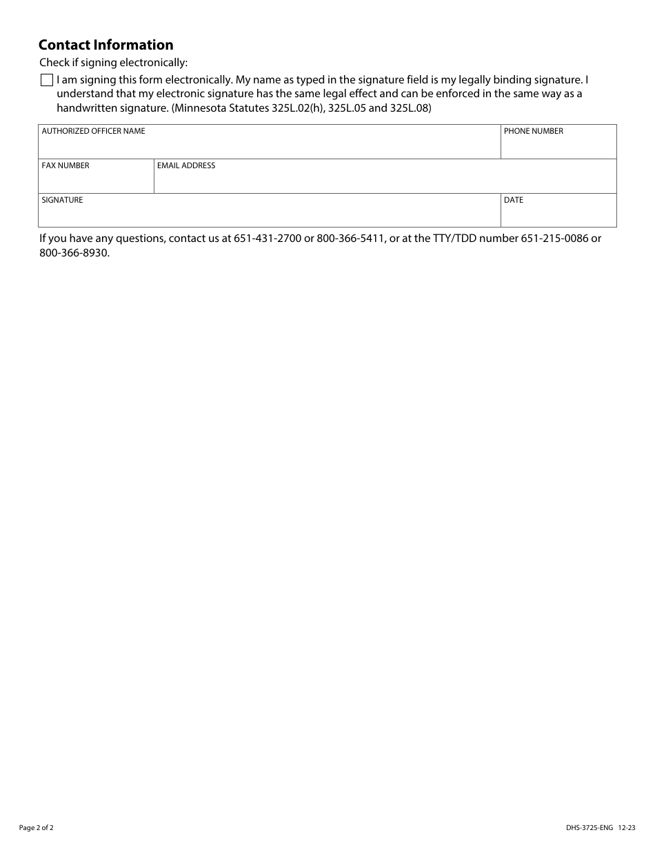 Form DHS-3725-ENG Eft Supplier Id Notification - Minnesota Health Care Programs (Mhcp) - Minnesota, Page 2