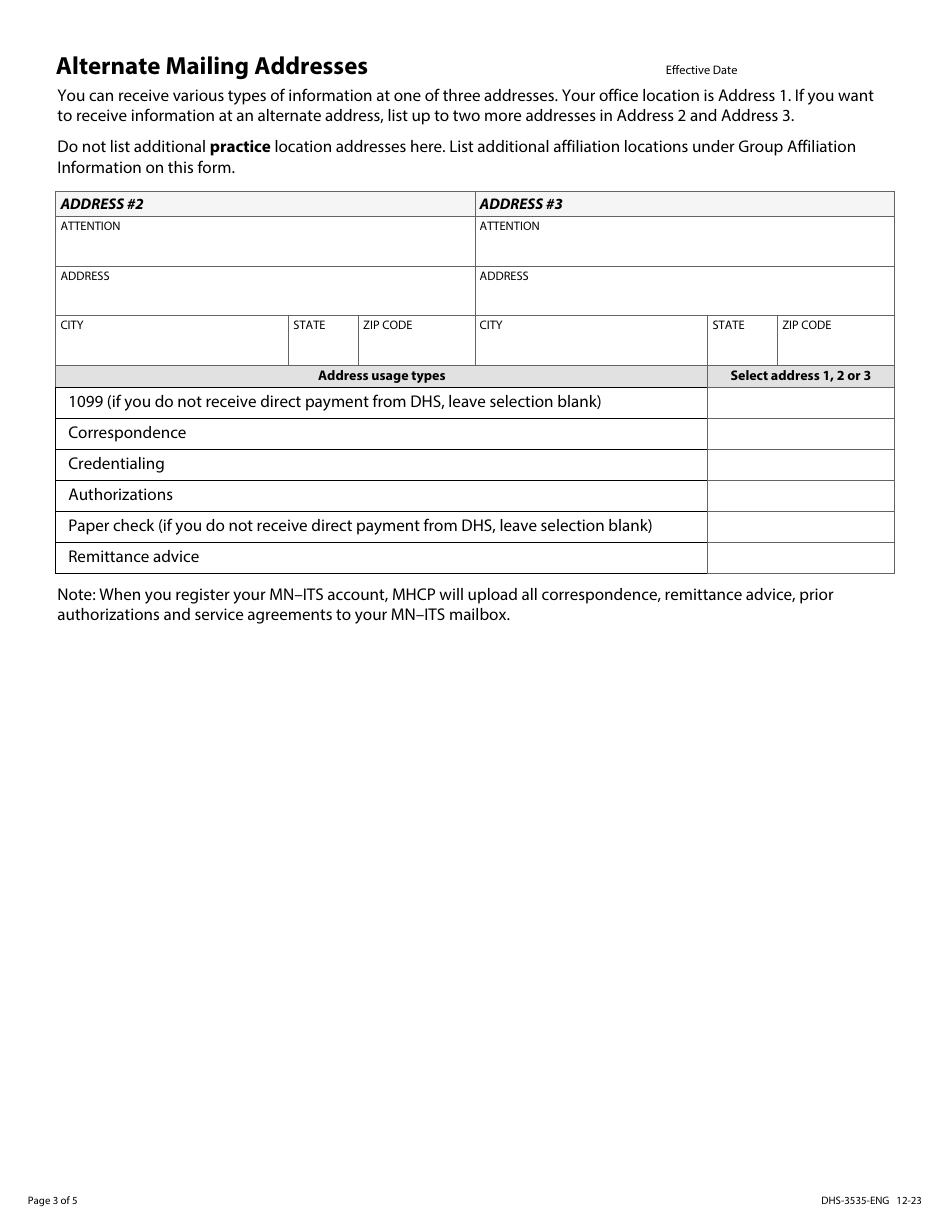 Form DHS-3535-ENG Mhcp Individual Provider Profile Change - Minnesota, Page 3