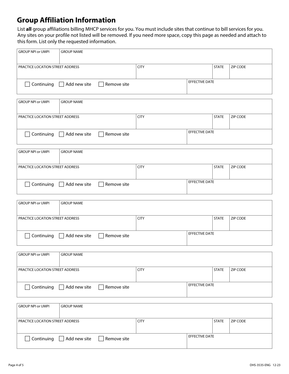 Form DHS-3535-ENG Mhcp Individual Provider Profile Change - Minnesota, Page 4