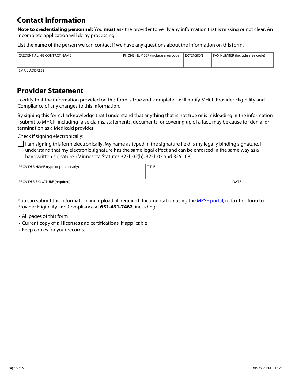 Form DHS-3535-ENG Mhcp Individual Provider Profile Change - Minnesota, Page 5