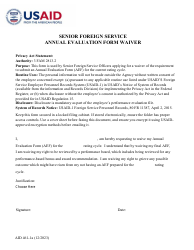 Document preview: Form AID461-1A Senior Foreign Service Annual Evaluation Form Waiver