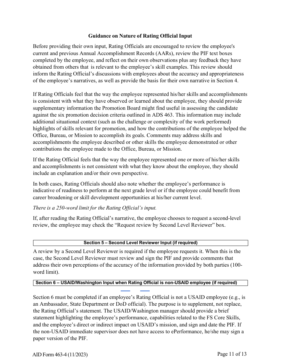 Form AID463-4 Foreign Service Promotion Input Form, Page 11