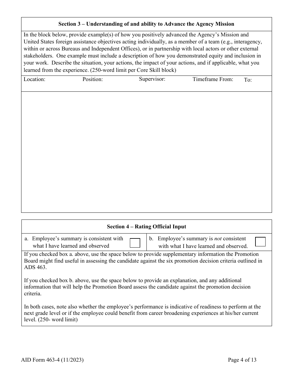 Form AID463-4 Foreign Service Promotion Input Form, Page 4
