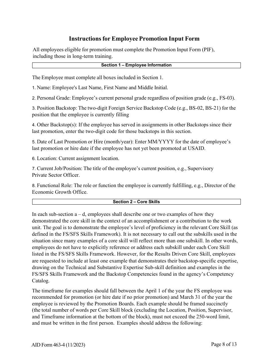Form AID463-4 Foreign Service Promotion Input Form, Page 8
