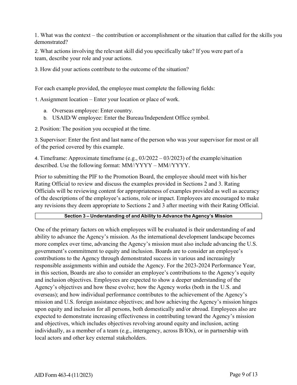 Form AID463-4 Foreign Service Promotion Input Form, Page 9