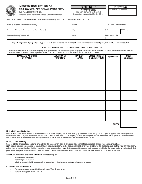 Form 103-N (State Form 23000)  Printable Pdf