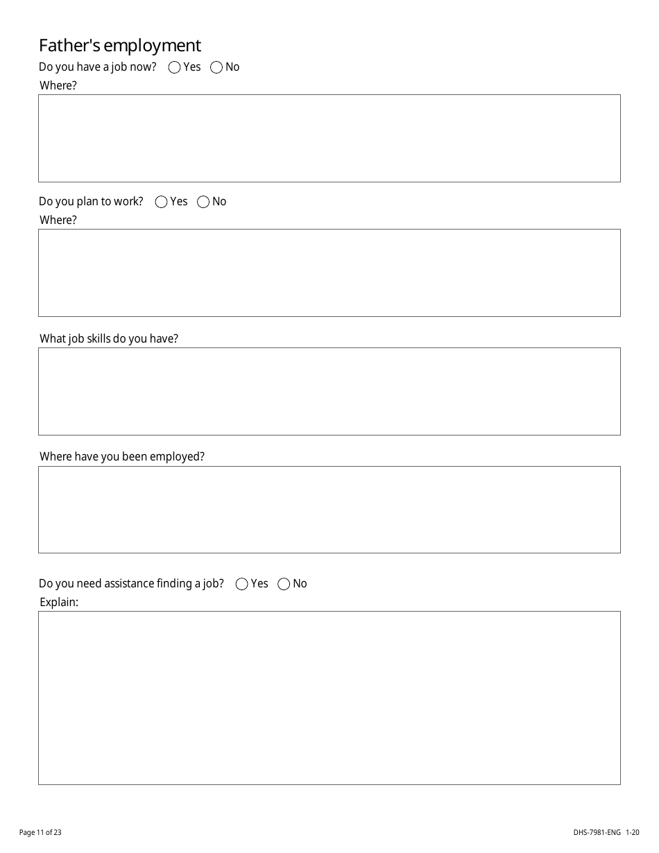 Form DHS-7981-ENG Minor Parent Assessment and Service Plan - Minnesota, Page 11
