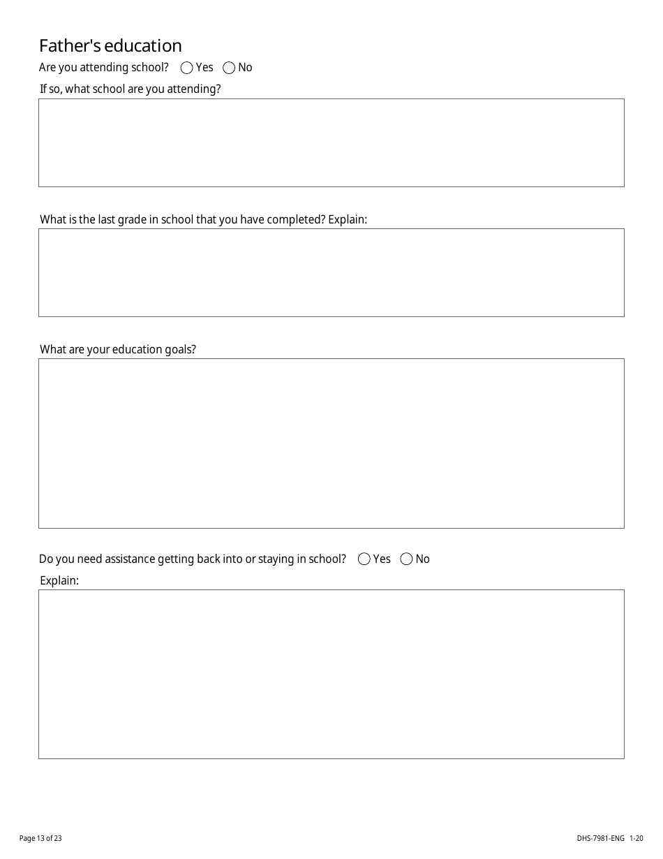 Form DHS-7981-ENG Minor Parent Assessment and Service Plan - Minnesota, Page 13