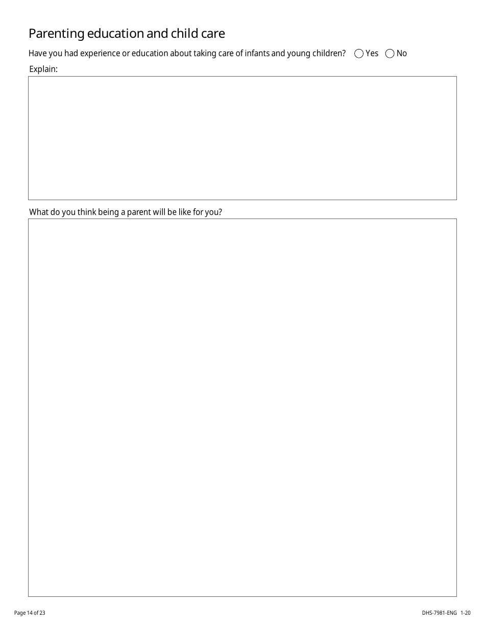 Form DHS-7981-ENG Minor Parent Assessment and Service Plan - Minnesota, Page 14