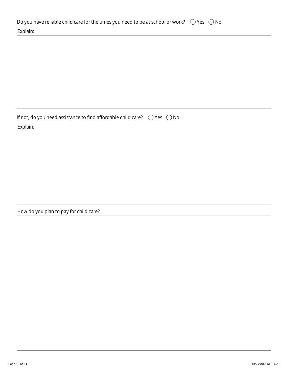Form DHS-7981-ENG Minor Parent Assessment and Service Plan - Minnesota, Page 15