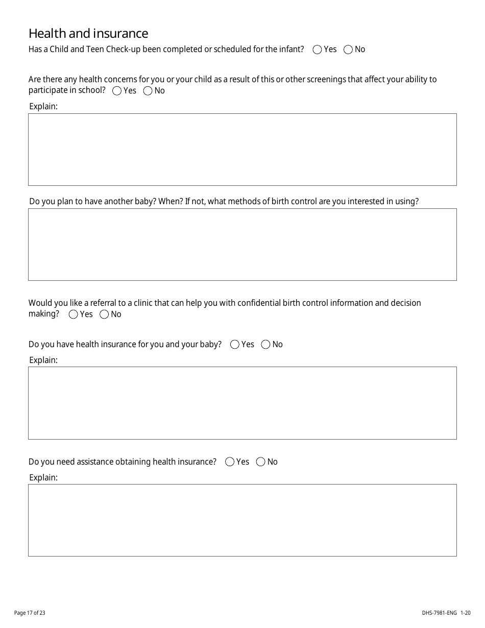 Form DHS-7981-ENG Minor Parent Assessment and Service Plan - Minnesota, Page 17